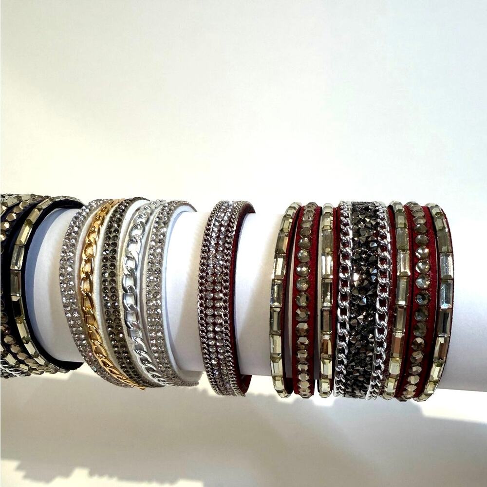 5 - Rhinestone Bracelets- Faux Leather - Picture 3 of 6